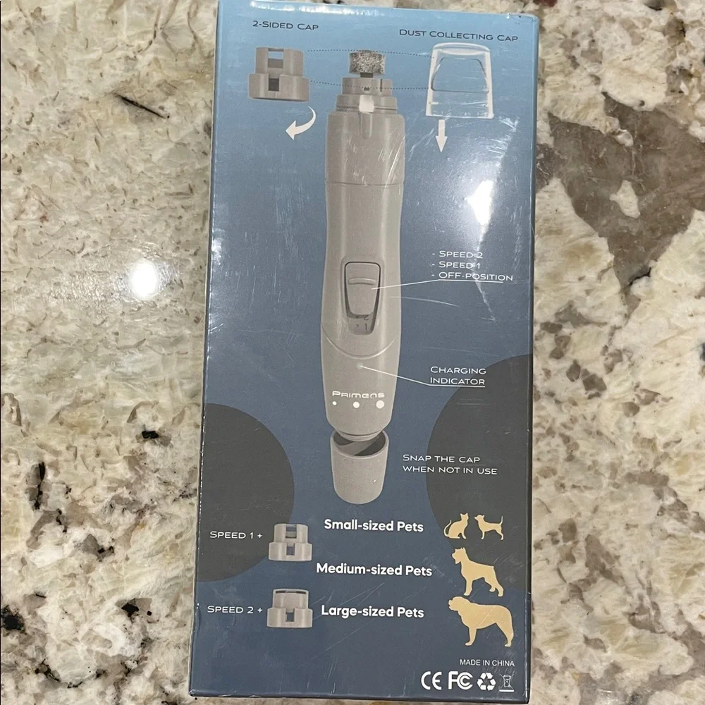 Primens ClawMaster Pet Nail Grinder in Blue and Gray, cordless rechargeable NIB